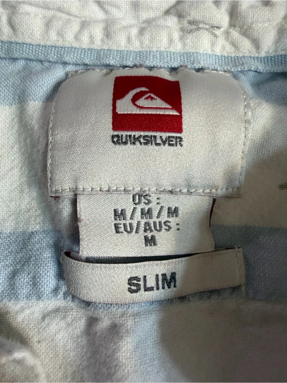 Quiksilver Men's Light Blue & White Striped Shirt
